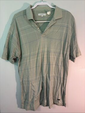 Alex Cannon Men's Sage Green Short Sleeve Polo with Subtle Windowpane